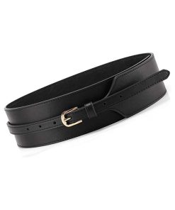 Toptim Women Wide Knotted Belt Design Windbreaker PU Leather Waistbands Simple Wild Belt