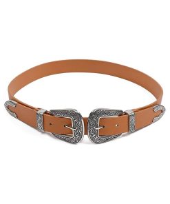 Western Belts for Women, Vintage Design Leather Belt with Western-style Buckle, Black Waist Belt for Pants Jeans Dresses