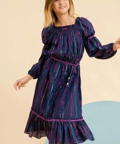 Robe de Soirée Longue Fille Bleu Rayures Paillettes GUIMETTE - 'LA FAUTE A VOLTAIRE' - Violet