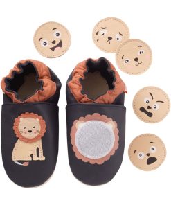 Chaussons Bébé Cuir Souple émotions lion - Bleu marine