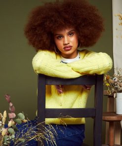 Gilet boutonné en maille ajourée - Jaune