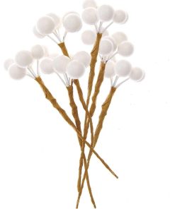 6 Baies blanches décoratives 9 cm - Blanc