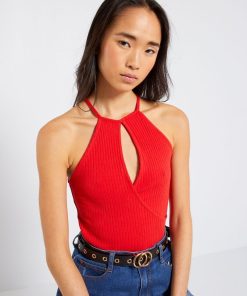 Débardeur en maille côtelée uni - Rouge