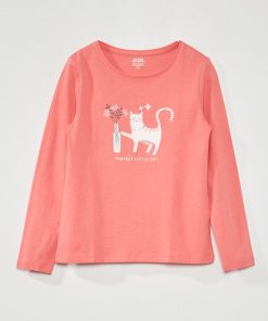 T-shirt imprimé manches longues - Rose