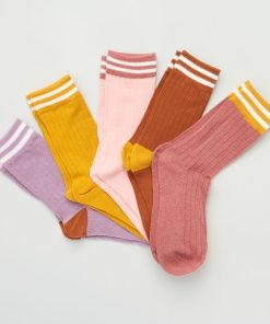 Lot de 5 paires de chaussettes avec bandes contrastantes - Jaune/rose/violet