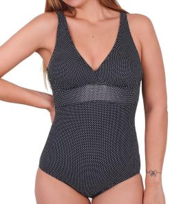 Maillot 1 pièce sans armatures Vida pois - Noir