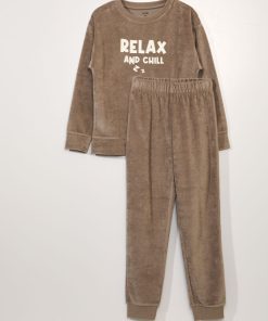 Pyjama en velours côtelé - 2 pièces - Marron