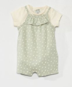 Ensemble salopette + t-shirt en coton - VERT