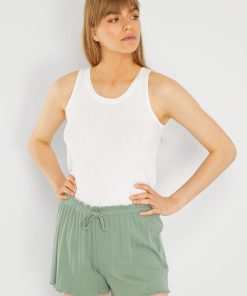 Short de pyjama en maille pointelle - Vert