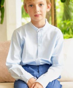 Chemise col Mao tenue cérémonie RIMBAUD - 'LA FAUTE A VOLTAIRE' - Bleu clair