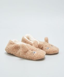 Chaussons ballerines 'chat' - Camel