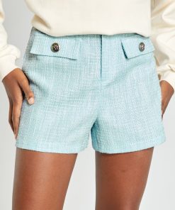 Short taille haute en tweed - Bleu