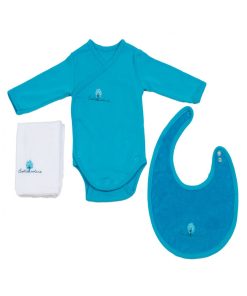Eveil Et Nature Set Body/bavoir/lange Coton Bio - Bleu turquoise