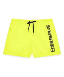 Boardshort court garçon avec ceinture demi-élastiquée Freegun - Jaune