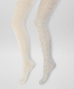 Lot de 2 paires de collants en maille fantaisie - Gris/ecru