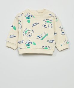Sweat en molleton avec imprimé - Ecru