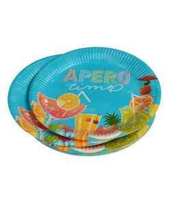 Set de 10 assiettes en carton 18 cm Apero times - Bleu