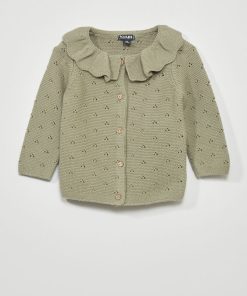 Gilet tricot à collerette et maille fantaisie - gris