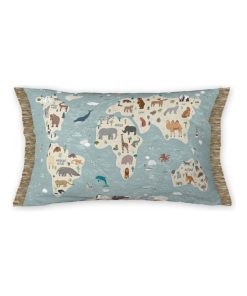 Coussin Sauvons les animaux map - Bleu