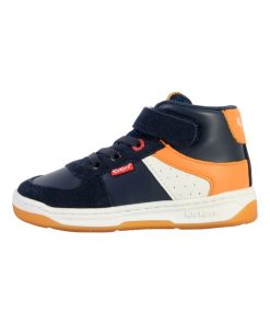 Basket Montante Cuir Junior Kickers Kickalien - Bleu Bleu marine Blanc