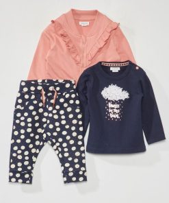 Ensemble sweat zippé + t-shirt + legging - 3 pièces - Bleu/rose