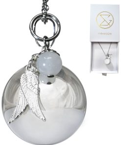 EXCLU WEB Bola de Grossesse CELESTE - Pierre de lune et pendentif ailes d'ange - Blanc