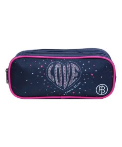 Trousse scolaire 2 compartiments Poivre Blanc Coeur Love Bleue Bagtrotter - Bleu
