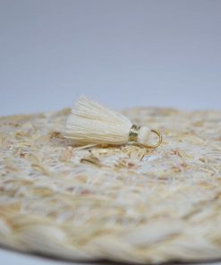 Gros Pendentif Pompon Coton Anneau acier inox - Bola grossesse DIY - - Blanc