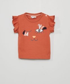 Tee-shirt imprimé à pompons - Terracotta