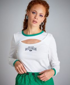 Crop-top en jersey avec décolleté - Blanc/vert