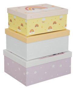 Lot de 3 boites rectangles en papier Girly - Rose