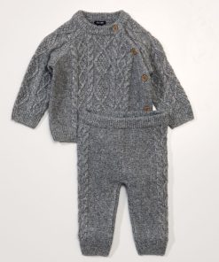 Ensemble pull + legging en maille torsadée - Gris chiné