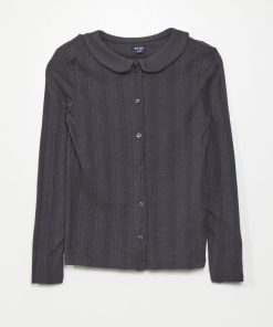 T-shirt en maille pointelle boutonnée - Gris