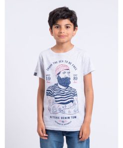 T-shirt manches courtes col rond pur coton NUPLATON-J - Bleu marine