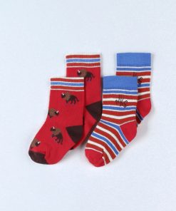 Set De 2 Paires De Chaussettes, Rouge/tricolore - Marron