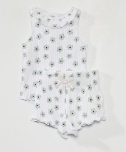 Ensemble côtelé débardeur + short - Blanc