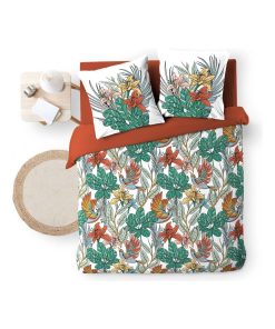 Housse de couette + 2 taies Gaze de coton Collection Fleur et Palombe - Multicolore