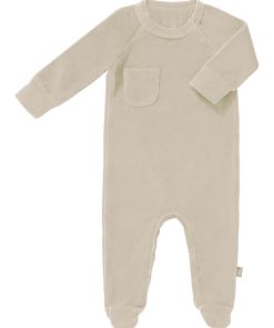 Pyjama en velours bio Sandshell (naissance : 50 cm) - Beige