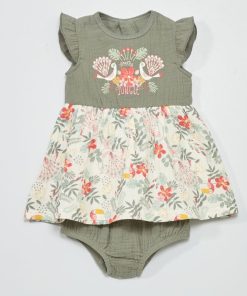 Robe + bloomer 'Petit Beguin' - 2 pièces - vert/écru