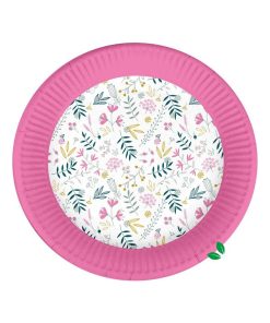 Set de 10 assiettes en carton 23 cm Joyeux printemps - Rose