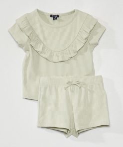 Ensemble côtelée short + t-shirt - Vert