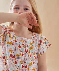 Blouse à manches courtes à imprimé papillon, multicolore - Rose