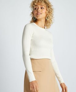 Pull en maille côtelée - Blanc cassé
