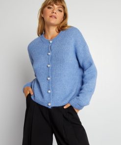 Gilet en maille avec ouverture boutonnée - Bleu