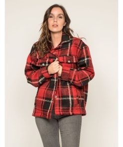 Manteau court carreaux URANI - Rouge