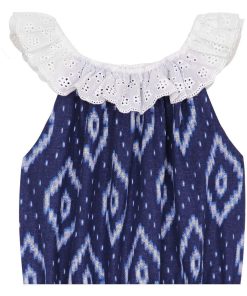 Combi-Short Été Fille Col Élastique Tie-and-Dye Bleu Marine LOLITA - 'LA FAUTE A VOLTAIRE' - Blanc Bleu marine Blanc