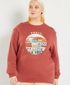 Sweat en molleton imprimé 'Porto' - Brique