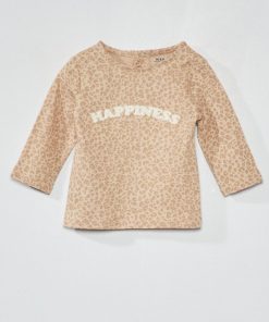 T-shirt à manches longues avec imprimé - Beige