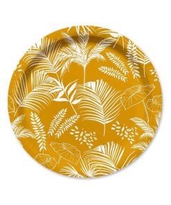 Set de 10 assiettes en carton 18 cm Palmier exotique - Jaune
