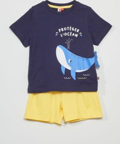 Pyjama court 'Baleine' - 2 pièces - Bleu/Jaune